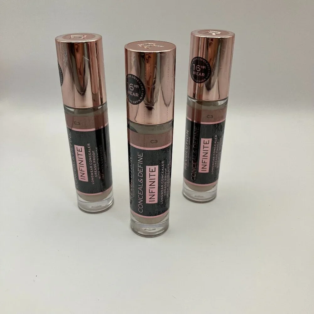 Revolution Infinite XL Concealer C3 3pcs Longwear Niacinamide Crease-Proof 3pack